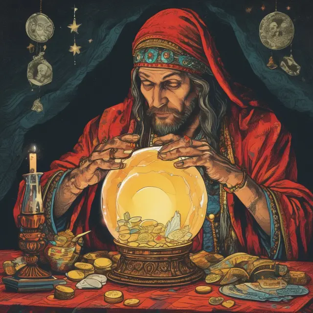 Fortune teller examining wealth management