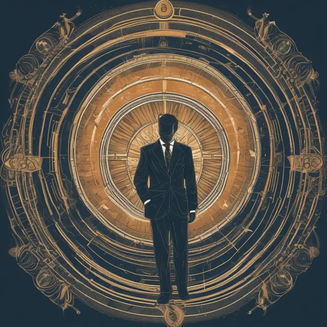 A wealth manager sailing through a digital sea, using an AI compass to navigate vast amounts of financial data