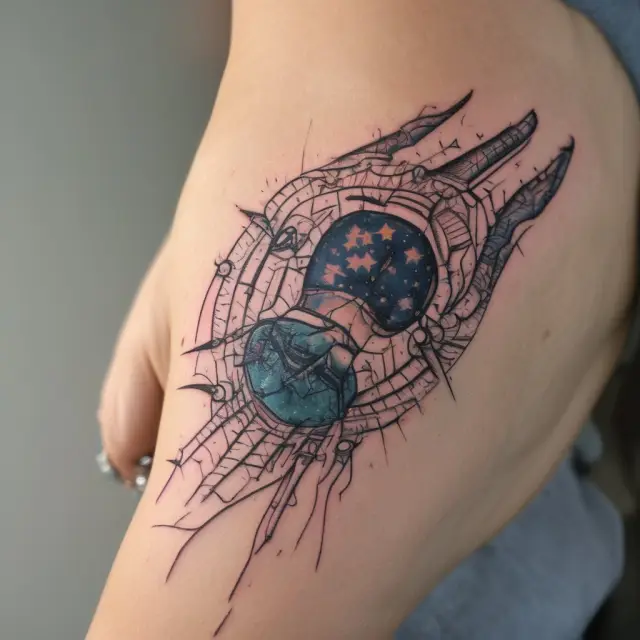 A starry night sky with three prominent stars representing wearable medical innovations: smart tattoos, Cyrcadia Breast Monitor, and medical alert monitors