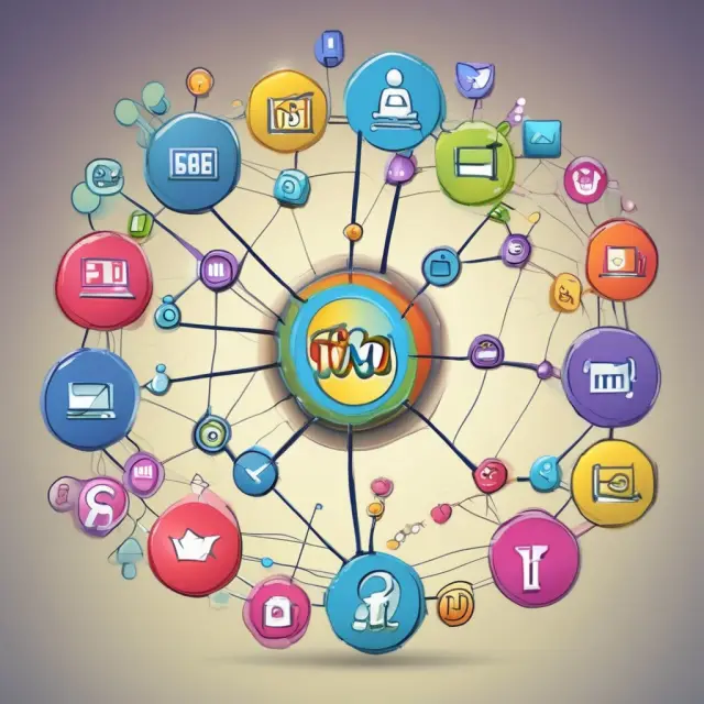 An image of social media platforms and blogs interconnected on a web, representing the dissemination of financial knowledge through Web 2.0