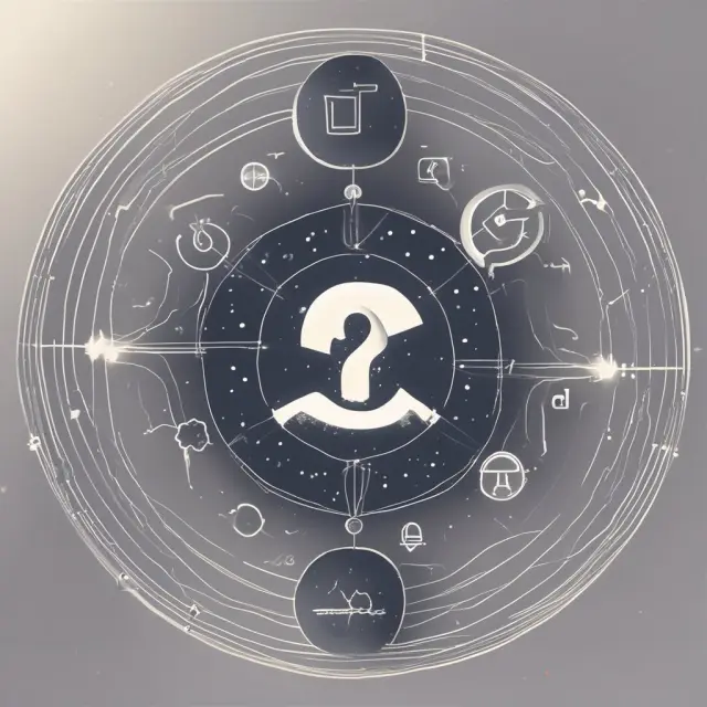 Web 2.0 FAQ constellation: Interactive sphere filled with revolving question mark symbols representing answers to frequently asked questions