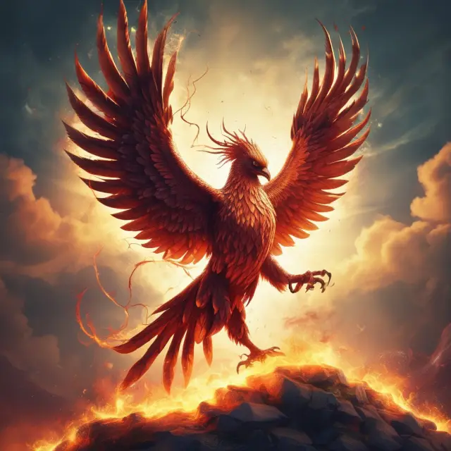Image: A mythical Phoenix, reborn from its own ashes, symbolizing the growth and evolution of web syndication in finance and investment. Background features relevant financial charts and graphs.