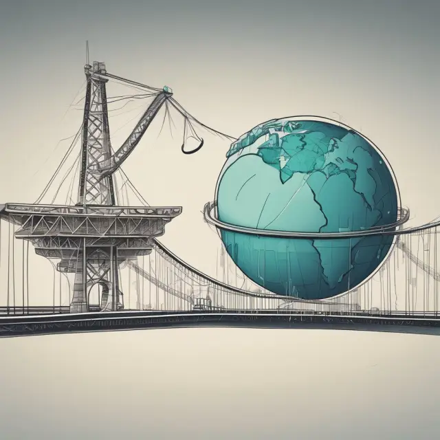 Two globes symbolizing emerging and established markets linked by a bridge, emphasizing portfolio diversification