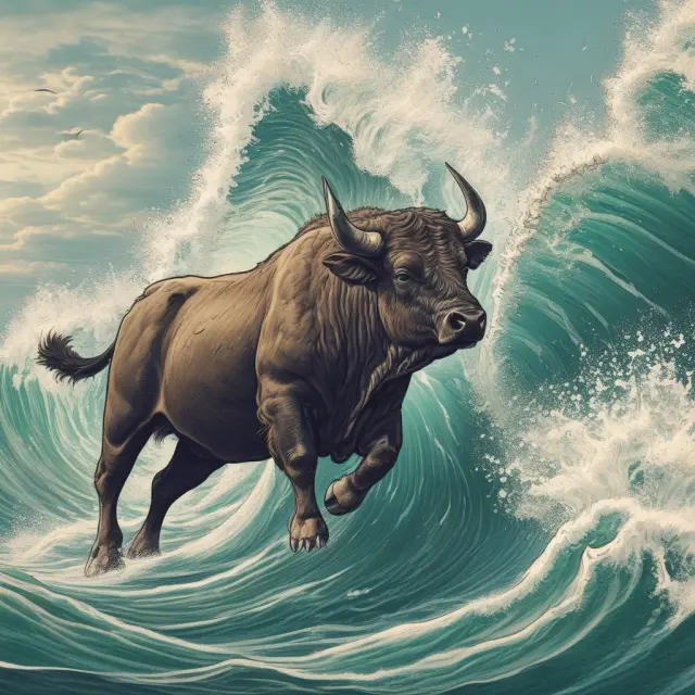 A bearish tidal wave breaks through the tapering trendline of a rising wedge pattern, symbolizing a bearish reversal and potential profit for traders