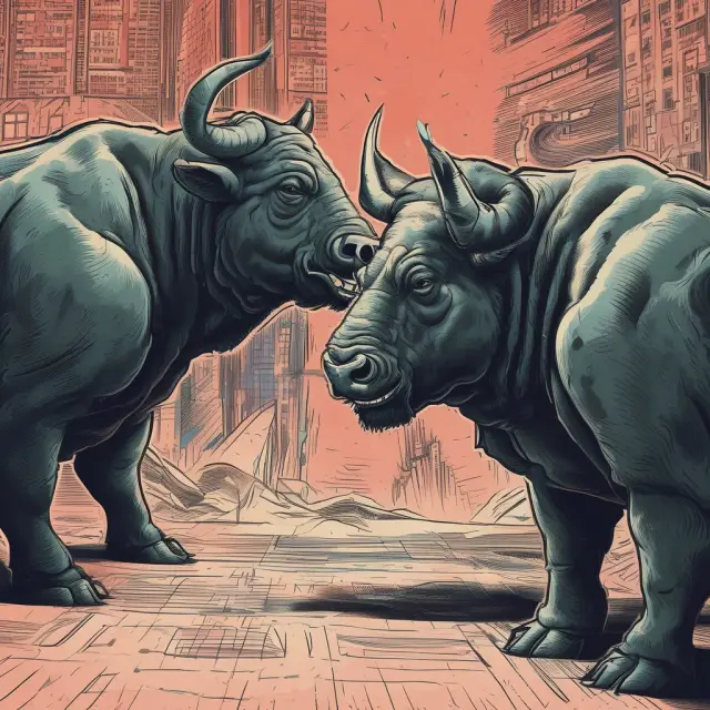 Bulls and bears locked in a tug-of-war over stock market returns, symbolizing the ongoing debates about the weekend effect.