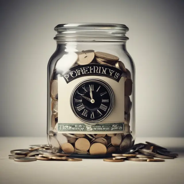 An old clock ticks away, weekly premiums dripping into a cash jar representing the early days of weekly premium insurance
