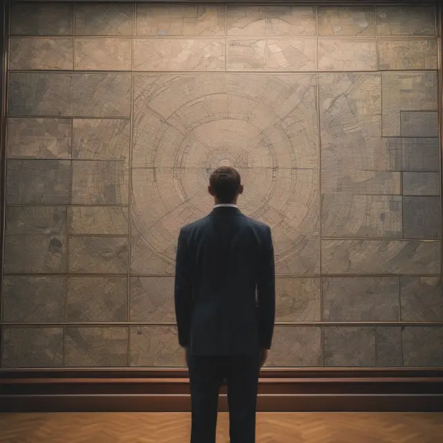 An institutional investor studying multiple weekly charts on large screens, surrounded by data and tools