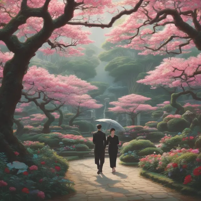 An image of Wei Dai among flowers symbolizing Ether units (Wei, Kwei, Gwei, etc.) blooming in an ethereal garden, emphasizing his pioneering role in Ethereum and smart contracts