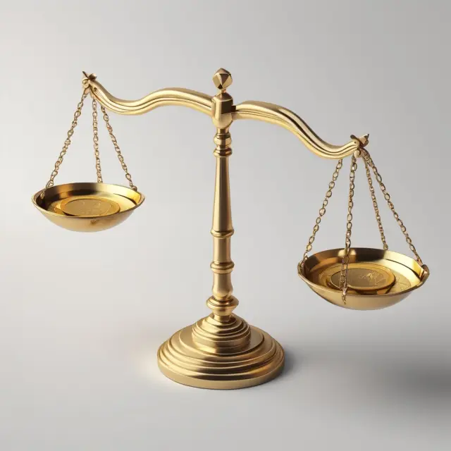 Gold scales balanced with weighted data points highlighting significant trends in finance and investment
