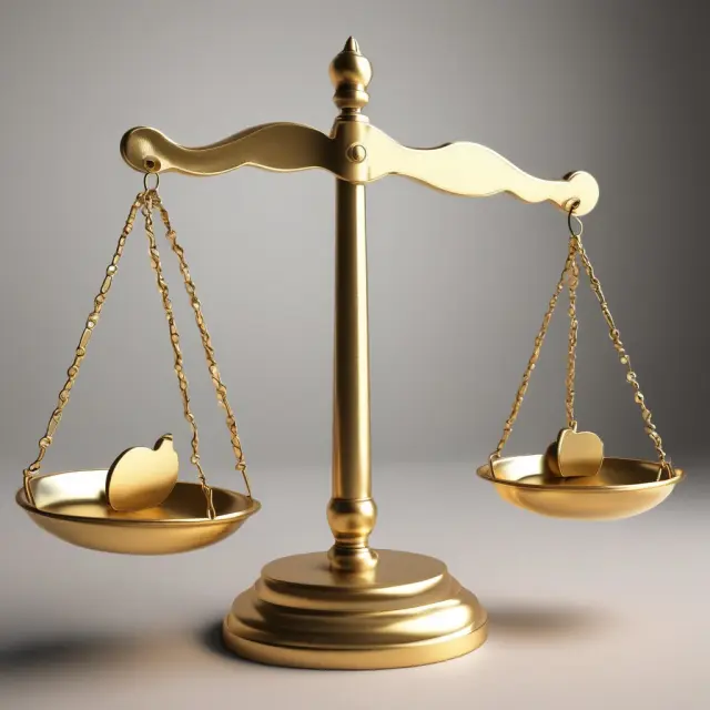 Gold scales leaning towards a rising graph; each scale pan labeled with a stock symbol, illustrating weighted alpha