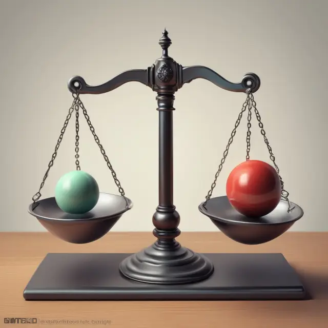 Two scales with interconnected spheres symbolizing market capitalization and price weighting methods; adjustable arms represent their varying influences