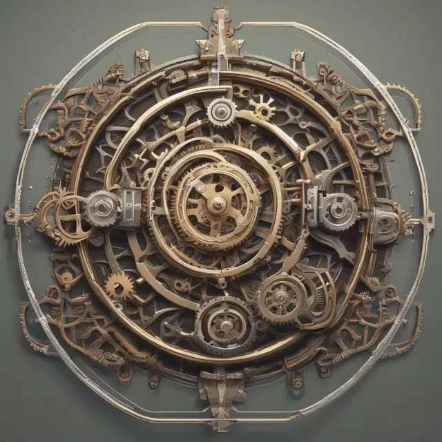 Clockwork universe with gears representing compounded investment returns