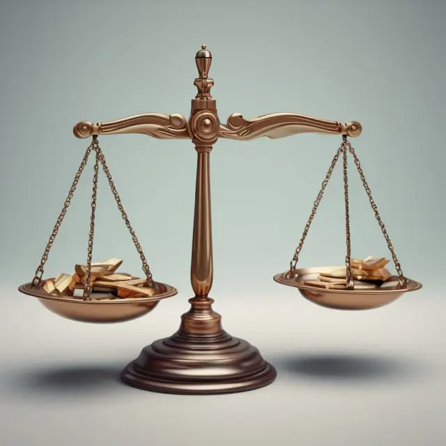 Two balance scales tipping towards various financial sectors, symbolizing the role of weighted indices and their impact on portfolio composition