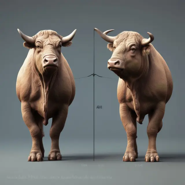 Two scales tipping between a bull and a bear, representing positive and negative weighted alpha values in investment analysis