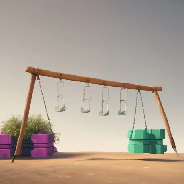 Image of a seesaw representing the balance between benefits and drawbacks of using weighted alpha for investment analysis