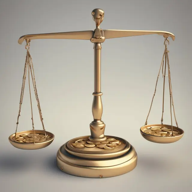Scales with coins symbolizing data points balanced by weights, illustrating weighted averages