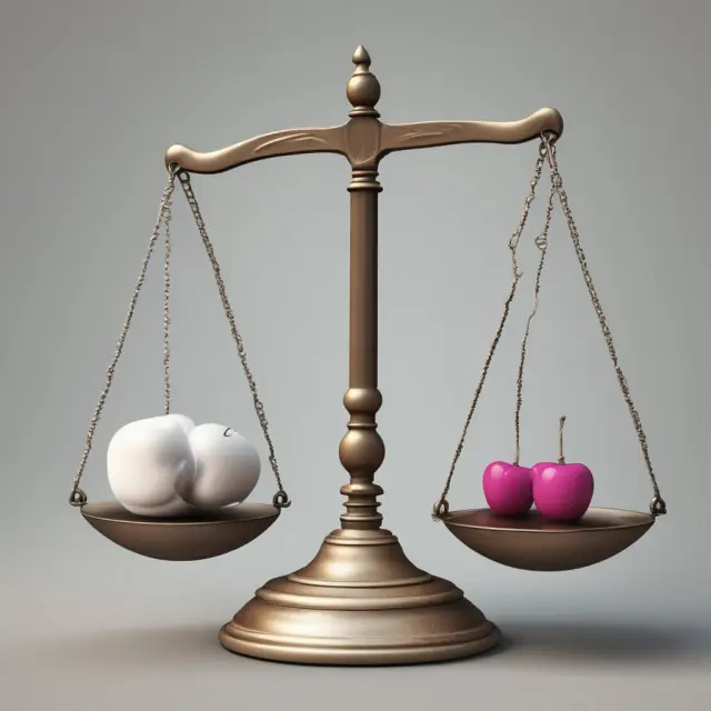 Scales illustrating simple average with equal weights and weighted average with varying weights for data points.