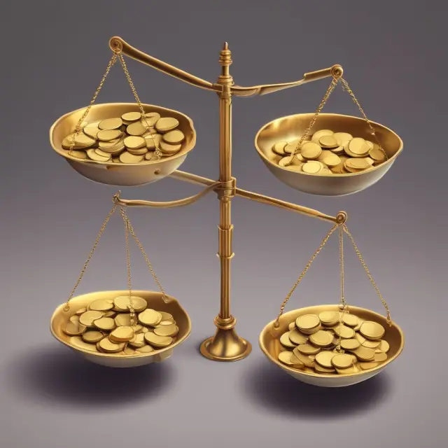 Visualizing Portfolio Management: LIFO, FIFO & Weighted Averages. Gold coins represent shares on three scales; one following LIFO, another FIFO, and the third using weighted averages.