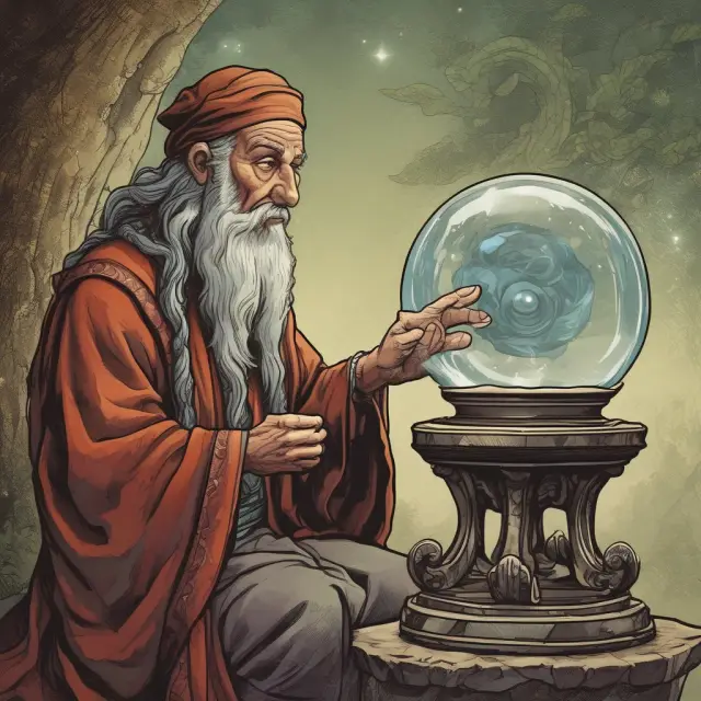 An old wise man gazes into a crystal ball filled with swirling waters, the answer to bond investors