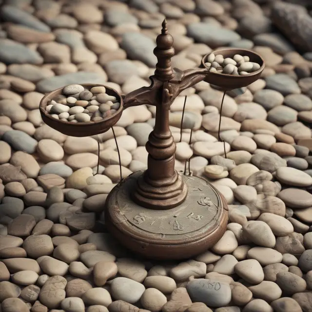 An ancient scale with time-marked pebbles representing cash flows, illustrating the concept of Weighted Average Life (WAL) calculations in fixed income investments.
