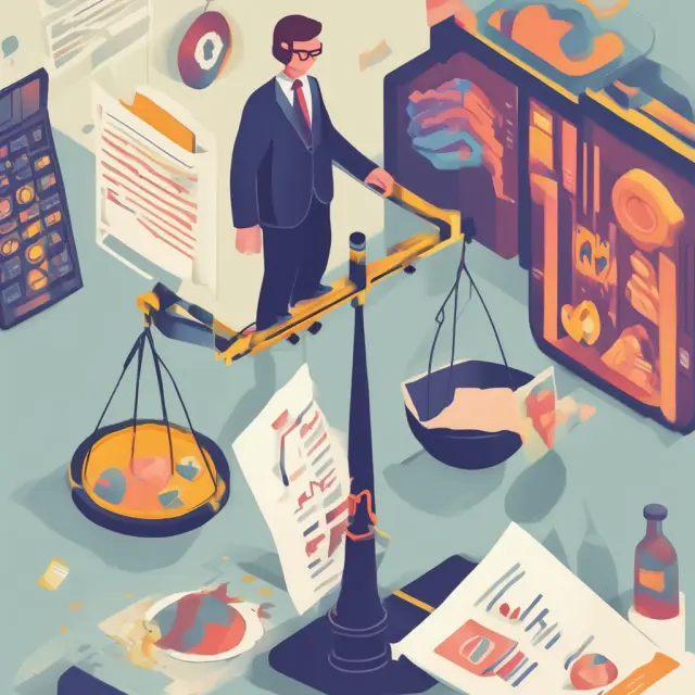 An appreneur weighs intangible success with a digital scale, symbolizing the impact on marginal profit in the weightless economy