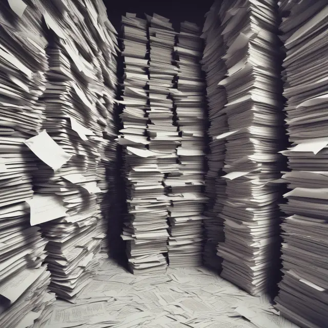 A towering pile of tax documents symbolizing compliance costs.