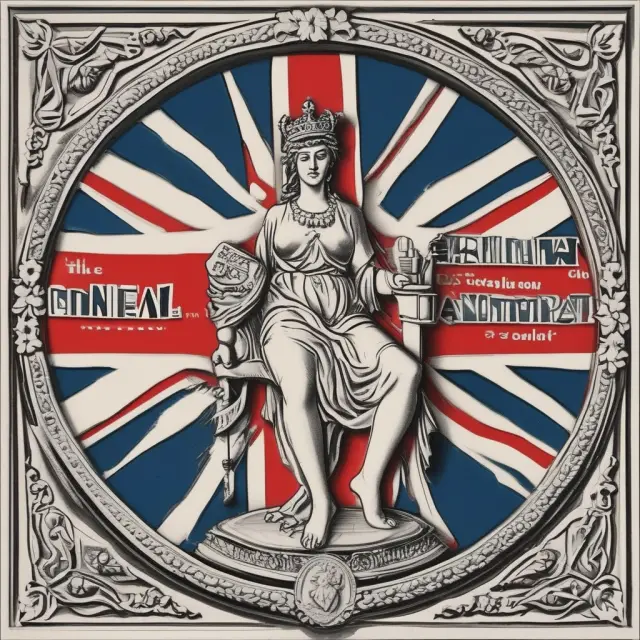 Britannia holding a book with NHS and a purse labeled 