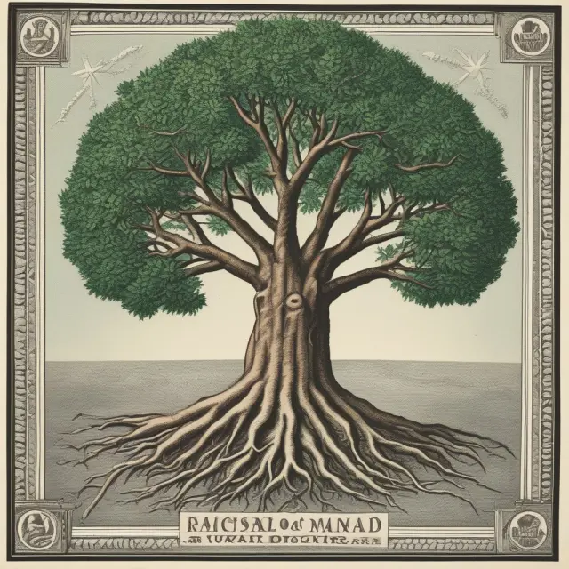 A tree with roots intertwined to represent Social Security, Medicaid, and Medicare in the United States, symbolizing their foundation in supporting vulnerable populations.