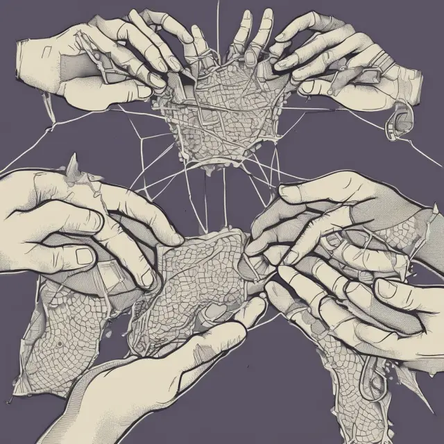 An artistic representation of hands coming together to form a safety net with logos representing Medicaid, SSI, SNAP, and CHIP
