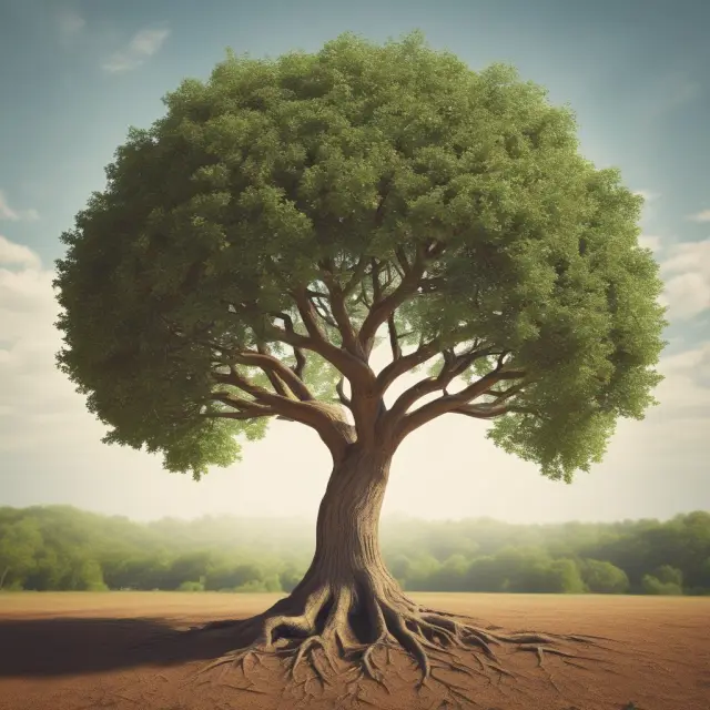 Tree symbolizes TANF program, with roots representing recipients and branches offering educational, employment, and childcare services for growth towards self-sufficiency