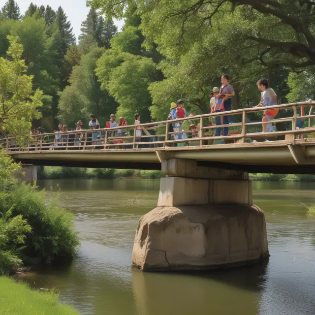 Bridge: Children playing near CHIP (symbolized by healthy trees) and families taking refuge under the housing assistance program