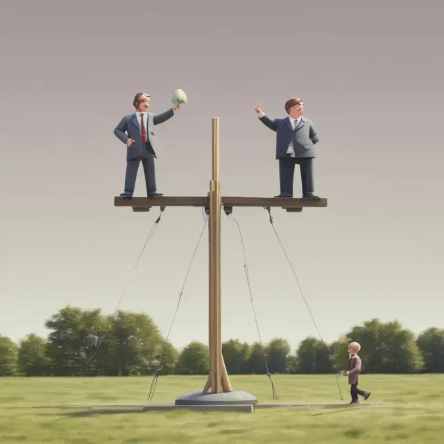 An image of two economists seated on opposite ends of a seesaw, balancing the conceptual scales between Pareto efficiency and social preferences.