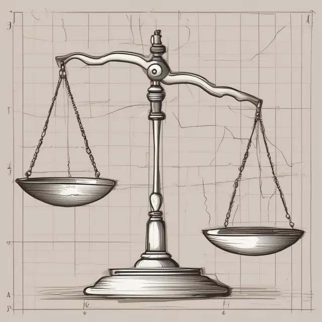 A graphical representation of scales weighing fairness and efficiency, with an economist delicately balancing these concepts while analyzing the measurement of social utility.
