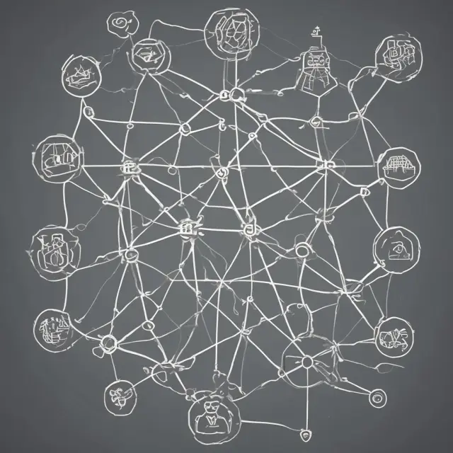 An intricately woven web visualizing the evolution of welfare economics, incorporating elements representing fairness, justice, and economic principles