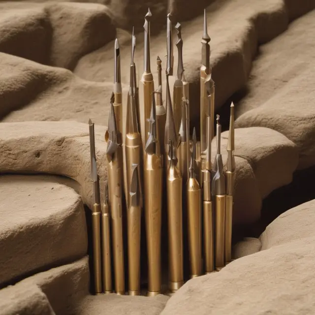 An image of a drill bit delicately carving through various historical eras as it drills a wellbore.