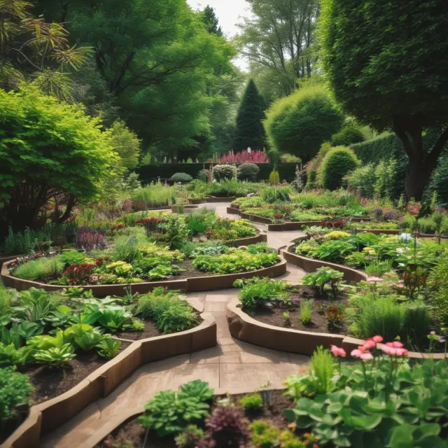 Corporate wellness program depicted as a lush garden, with employees tending to their personal growth and organizations reaping productivity benefits and improved morale