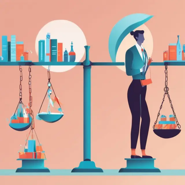 Two scales balanced with a golden wellness program symbol on one side and weights of discrimination, privacy, and financial strain on the other.