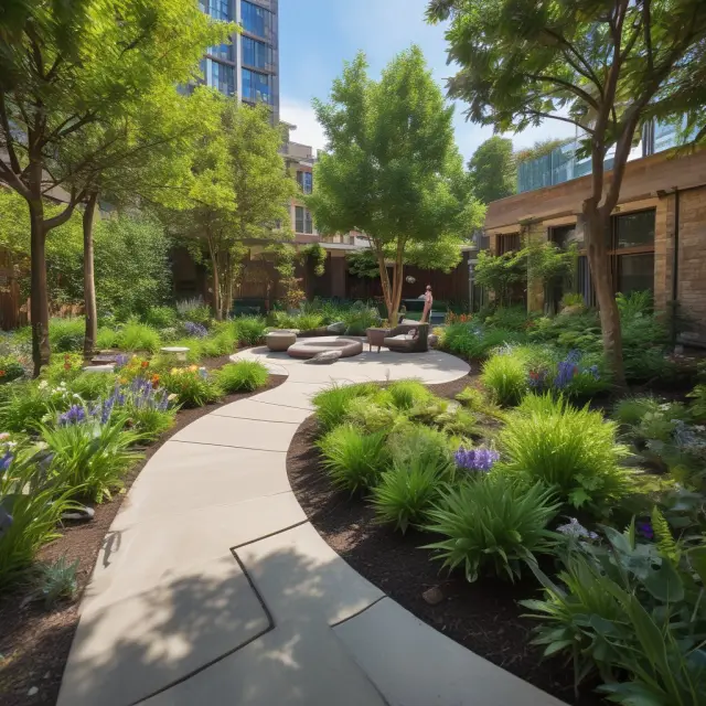An image of a flourishing garden, symbolizing company wellness programs, nourished by employee input, represented as raindrops