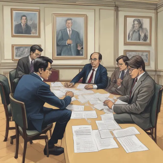 A roundtable scene with SEC members and Wells Committee discussing the process of drafting a Wells Notice, symbolizing transparency and communication