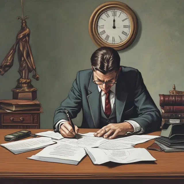 Borrower signing a wet loan contract under the looming shadow of an hourglass, emphasizing the urgency and potential risks