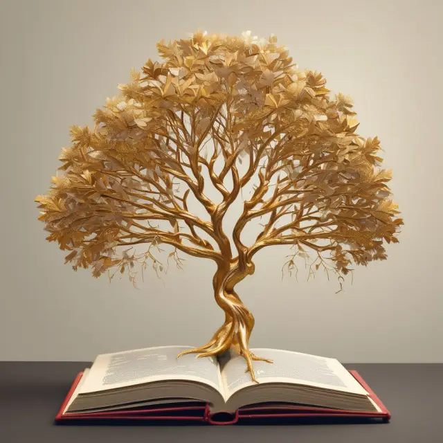 Golden tree symbolizing Wharton Finance Program, rooted in tradition yet reaching towards modern innovation