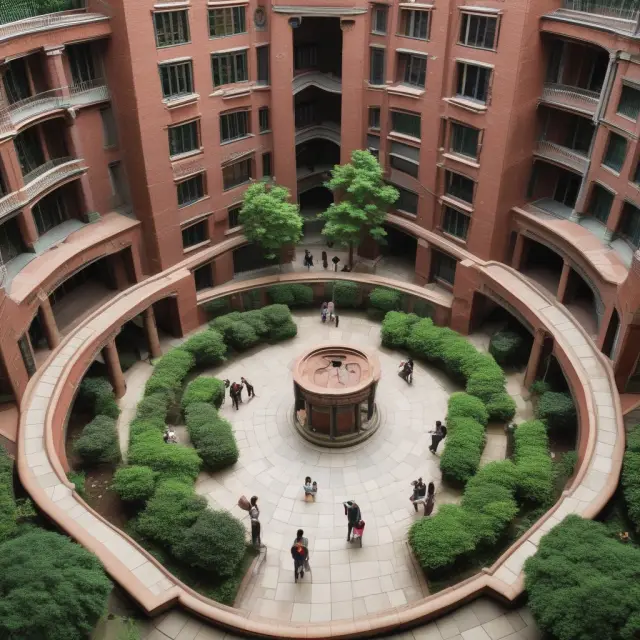 A scholar navigating a labyrinth filled with academic program symbols, signifying the diverse opportunities available at The Wharton School