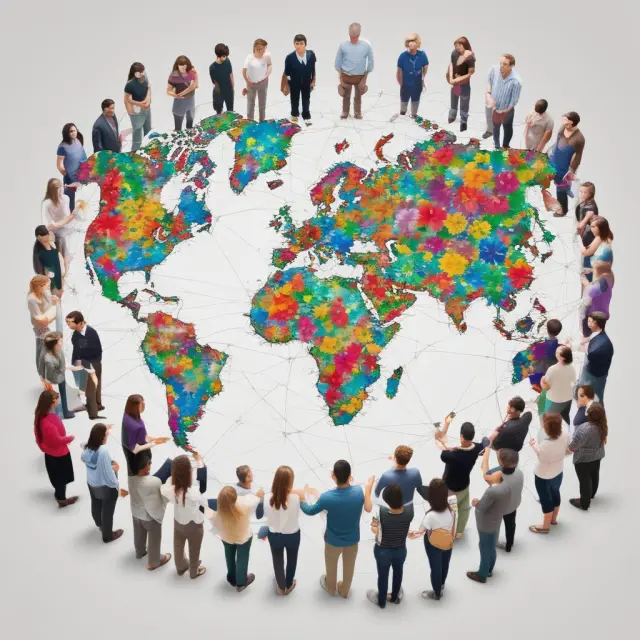 A vibrant image of interlinked Wharton graduates symbolizing extensive networking opportunities and career growth.