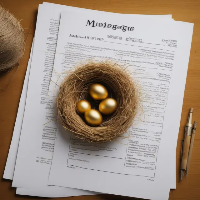 Image of golden eggs resting in a nest made of mortgage documents, illustrating the stable and predictable income derived from investing in widely held mortgage trusts.