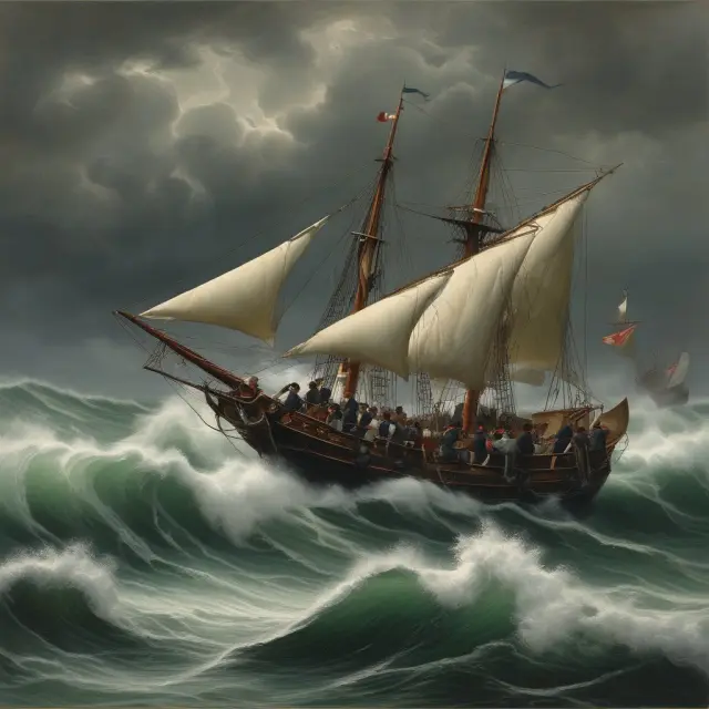 Sailors adjusting sails on a stormy sea represent investors adapting to market whipsaws