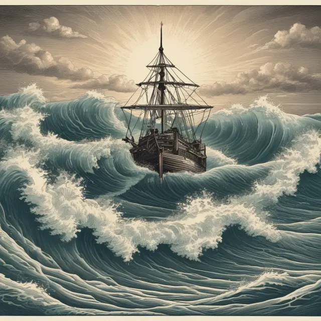 A turbulent sea with whipsaw waves threatening a compass representing traders, emphasizing the importance of staying focused amidst volatile market conditions.