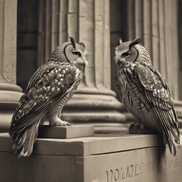 A secretive broker shares unofficial earnings expectations (whisper numbers) with a wise owl, symbolizing the history and wisdom behind this Wall Street tradition