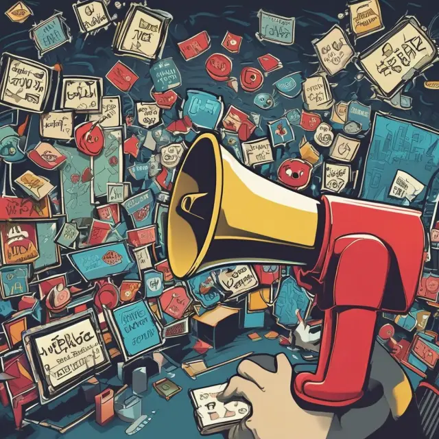 Digital bullhorn representing social media chatter driving market sentiment with a focus on whisper numbers and stock tickers