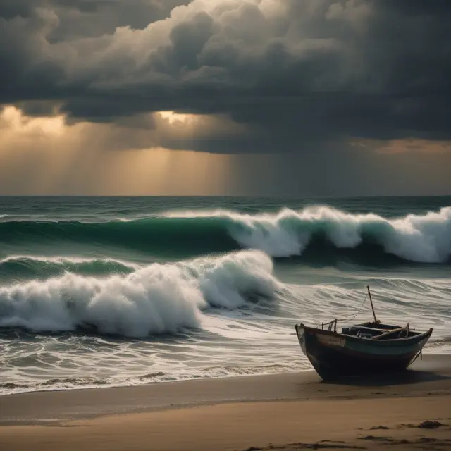 A tranquil sea with a storm brewing on the horizon, symbolizing the potential impact of stock market whispers and preparation tips