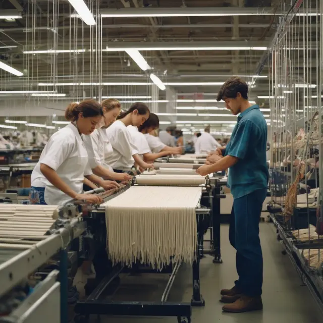 Retailers Walmart and Target depicted as skilled weavers producing high-quality white label products on a loom